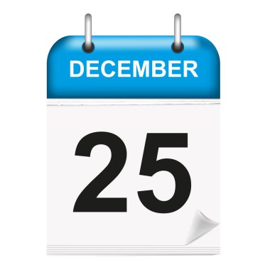 25 Aralık. Takvim simgesi. Düz biçim. Ay ve tarih. Vektör illüstrasyonu 3D.