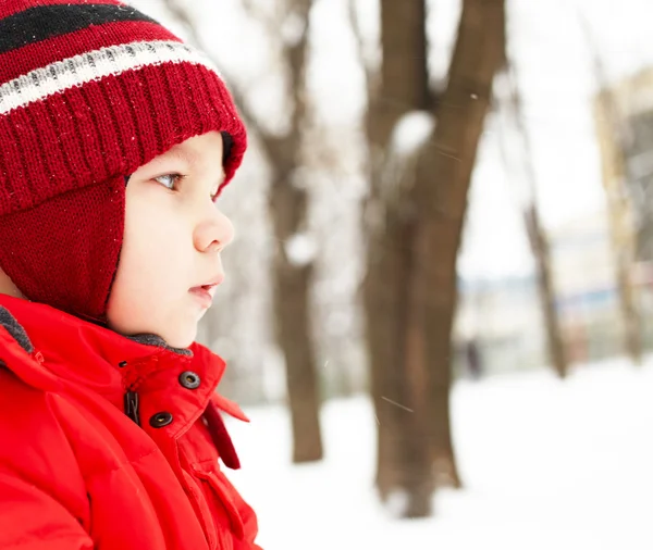 Jongen in winter park — Stockfoto