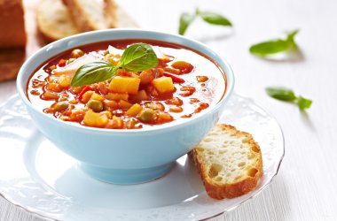 Minestrone soup with bread clipart