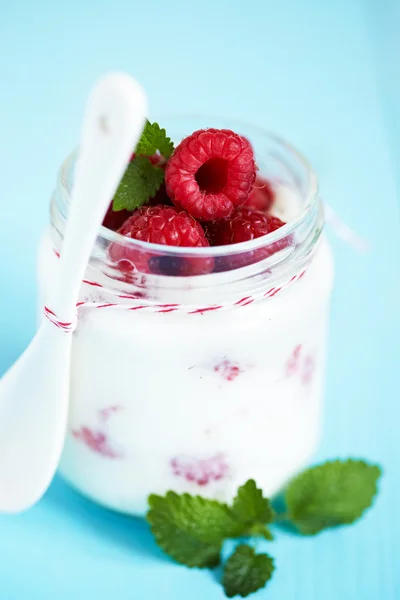Čerstvý jogurt s malinovou — Stock fotografie