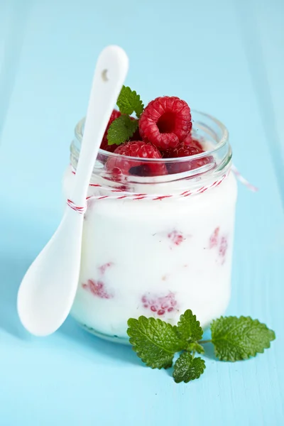 Fresh Yogurt with Raspberry — Stock Photo, Image