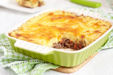 Cottage pie in baking dish clipart