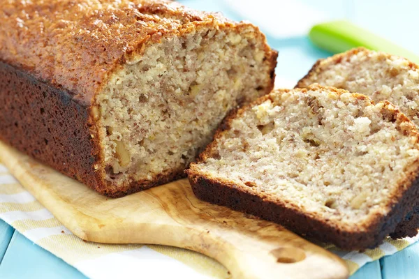 Sliced banana bread with walnuts — Stock Photo, Image