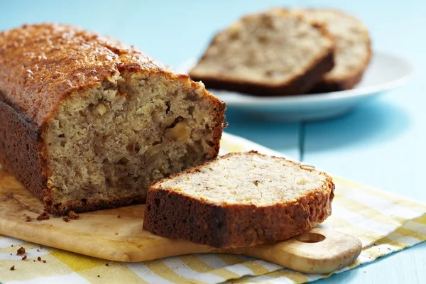 Sliced banana bread with walnuts — Stock Photo, Image