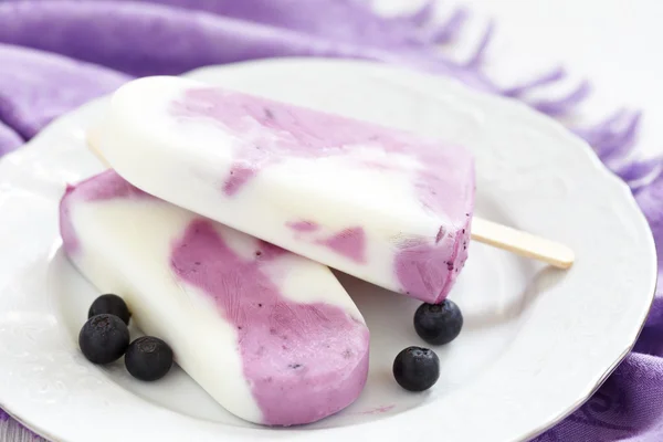 Blueberry yogurt ice cream popsicle — Stock Photo, Image