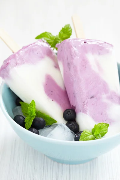 Gelato allo yogurt ai mirtilli ghiacciolo — Foto Stock