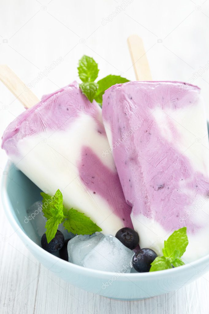 Blueberry yogurt ice cream popsicle
