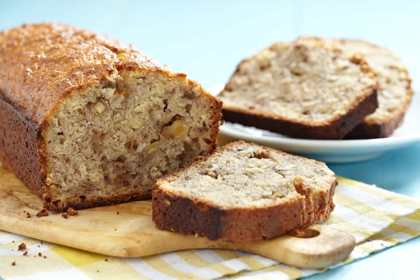 Sliced banana bread with walnuts — Stock Photo, Image