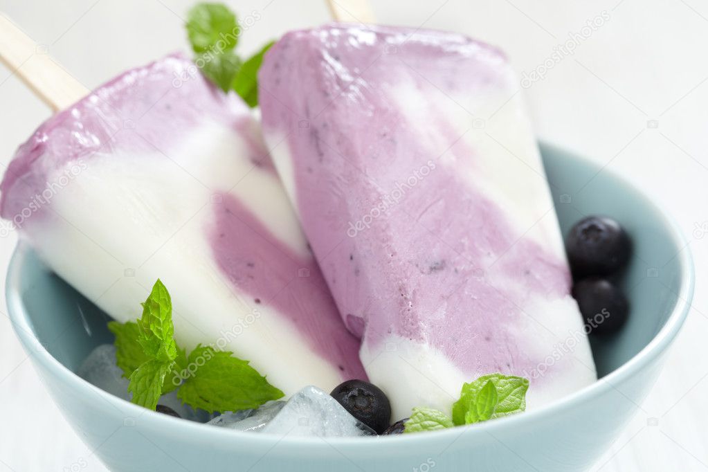 Blueberry yogurt ice cream popsicle