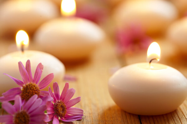 Candles and flowers. Spa