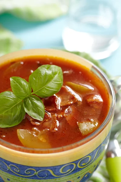 Rajčatová polévka minestrone se slaninou — Stock fotografie