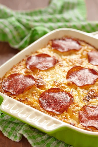 Casserole with pepperoni — Stock Photo, Image