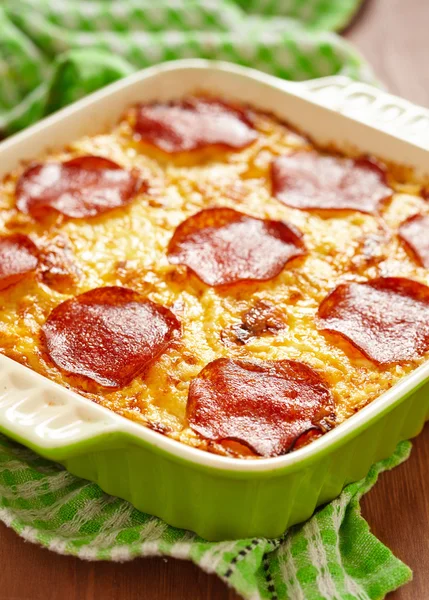 Casserole with pepperoni — Stock Photo, Image