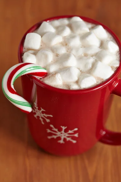 Rode mokken met warme chocolade en marshmallows — Stockfoto