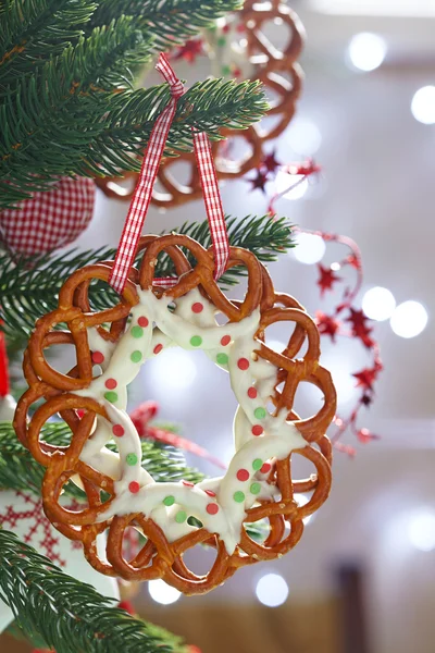 Christmas Decoration with pretzels wreath — Stock Photo, Image