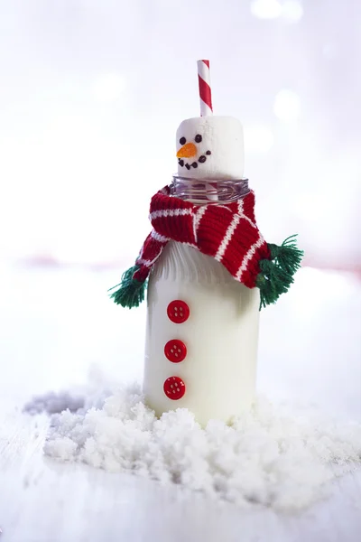 Snowman milk bottle — Stock Photo, Image