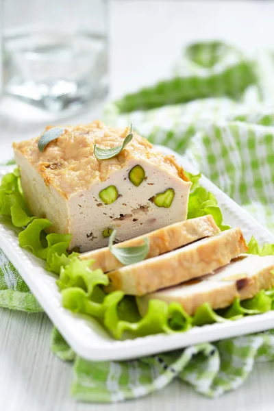 Chicken terrine with pistachios — Stock Photo, Image