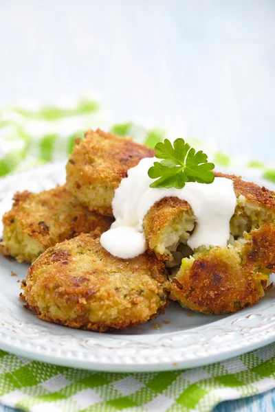 Vegetable pancakes with potato and brussel sprouts — Stock Photo, Image