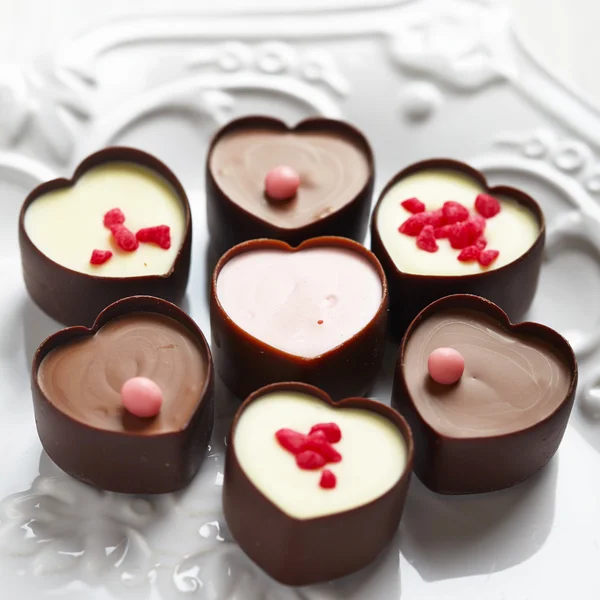 Heart shape chocolate candies — Stock Photo, Image