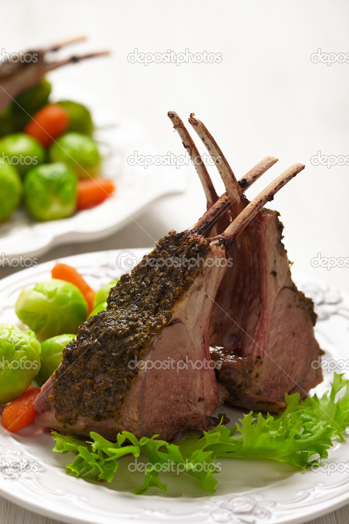 Lamb chops with brussel sprouts and carrots