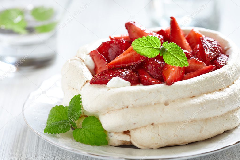 Pavlova with fresh strawberries