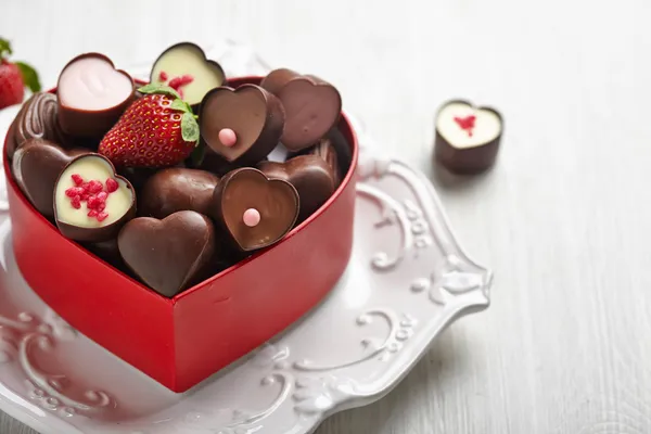 Heart shape chocolate candies — Stock Photo, Image