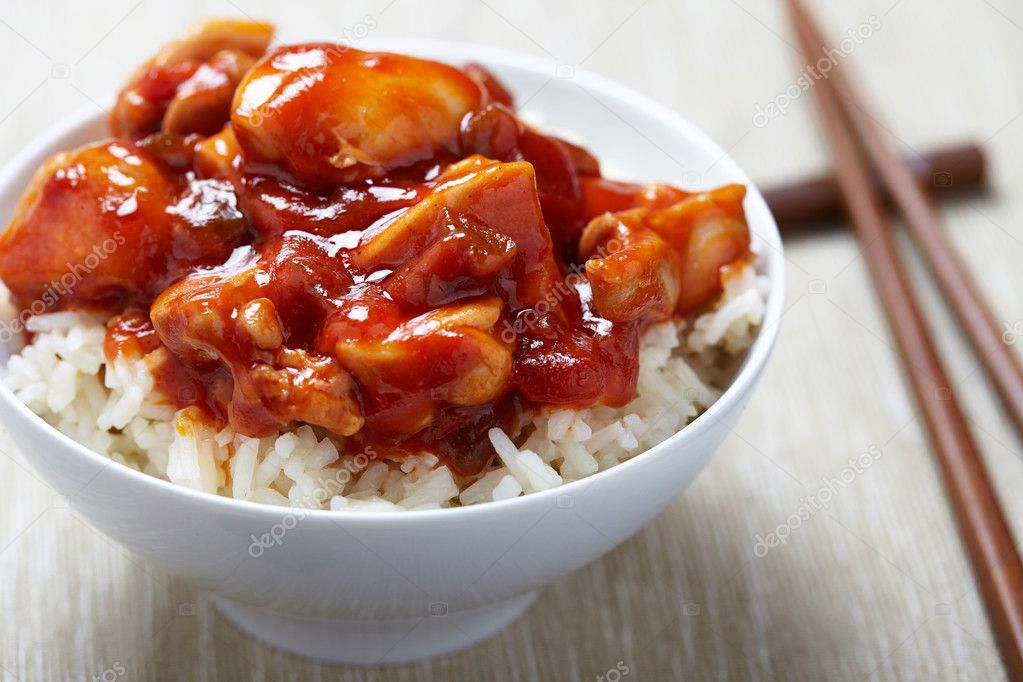 Sweet and Sour Chicken on Rice Stock Photo by ©Odelinde 41961579