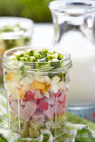 Russian spring and summer cold soup with kefir — Stock Photo, Image