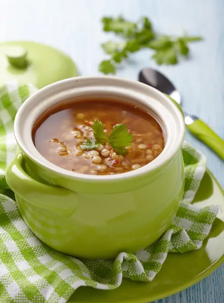 Soup with red lentil, pasta and vegetables — Stock Image Soup with red lentil, pasta and vegetables Stock Photo
