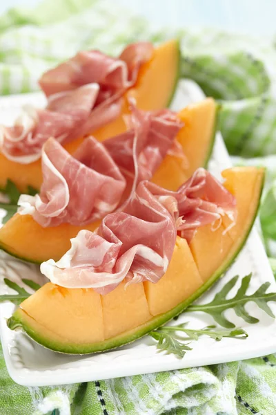 Fresh Melon with Prosciutto — Stock Photo, Image
