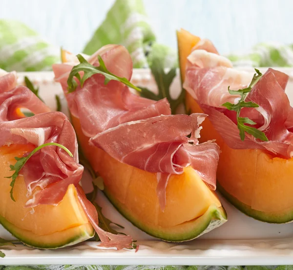 Fresh Melon with Prosciutto — Stock Photo, Image