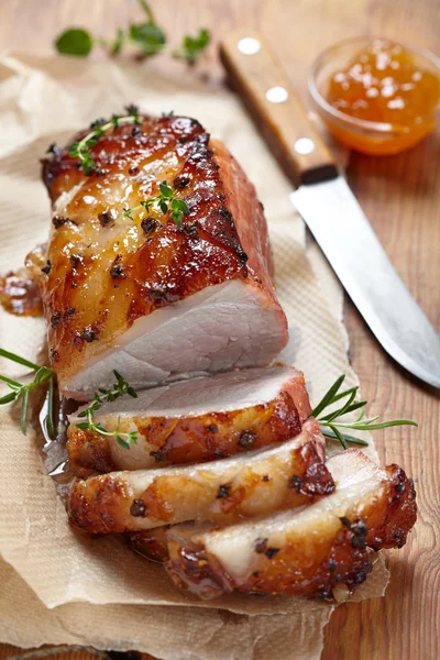 Baked meat with fruit jam and allspice — Stock Photo, Image