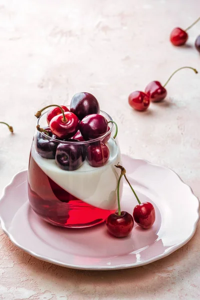 Panna cotta with cherry jelly — Stock Photo, Image