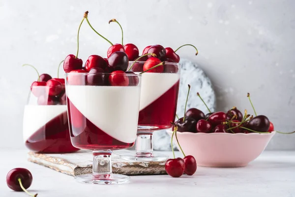 Panna cotta with cherry jelly Stock Photo
