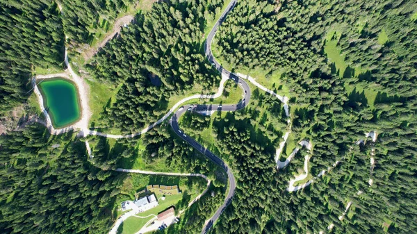 Yukarıdan Orman Manzaralı Yılan Yolu Talyan Dolomitleri — Stok fotoğraf