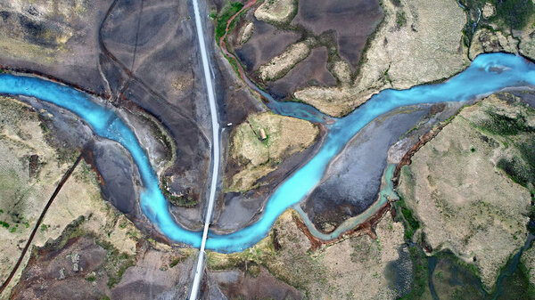 Blue river view from above abstract image landscape structure. Iceland