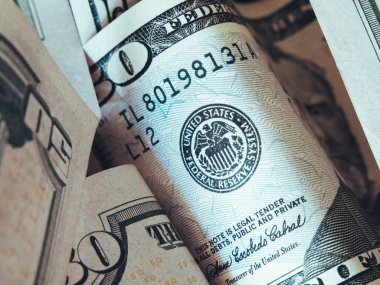 Kapanışta 50 dolar değerinde banknotlar. Amerikan kağıt parası.