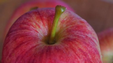 Gala kırmızı elması, yakın çekim video. Dönen meyveler.
