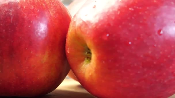 Tres Manzanas Rojas Cerca Gala Cultivar Manzana Propagación Clonal Con — Vídeos de Stock