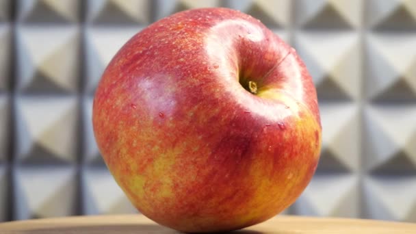 Una Gran Manzana Gala Madura Cerca Manzana Roja Sobre Una — Vídeo de stock