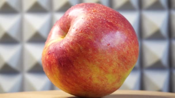 Una Gran Manzana Gala Madura Cerca Manzana Roja Sobre Una — Vídeo de stock