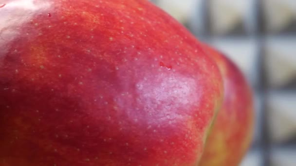 Två Röda Äpplen Nära Håll Galaäpplen Roterande Frukter — Stockvideo