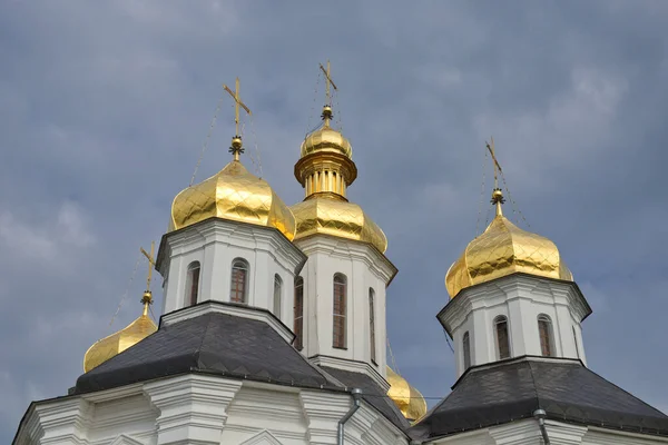 Gilded Domes Ancient Orthodox Church Sky — Stock Photo, Image