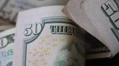 $50 'lık banknotlar. Amerikan kağıt parası, yakın plan video..