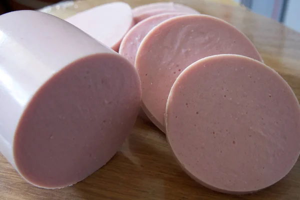 Kochwurst Stücke Geschnitten Eine Nahaufnahme — Stockfoto