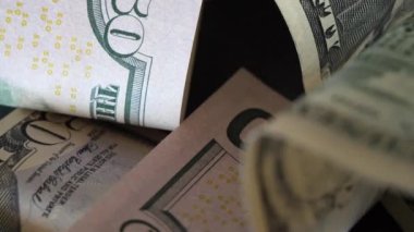 $50 'lık banknotlar. Amerikan kağıt parası, yakın çekim video. 4k çözünürlüğü