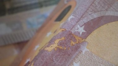 European paper money. Image of the bridge on a 50 euro banknote, macro video.