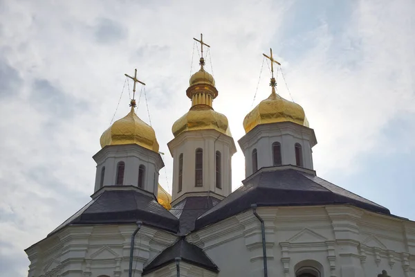 Gilded Domes Ancient Orthodox Church Sky Catherine Church Church Chernihiv — Fotografia de Stock