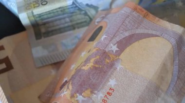 50 avroluk banknotta köprü resmi, yakın plan video. Avrupa kağıt parası. 4k video