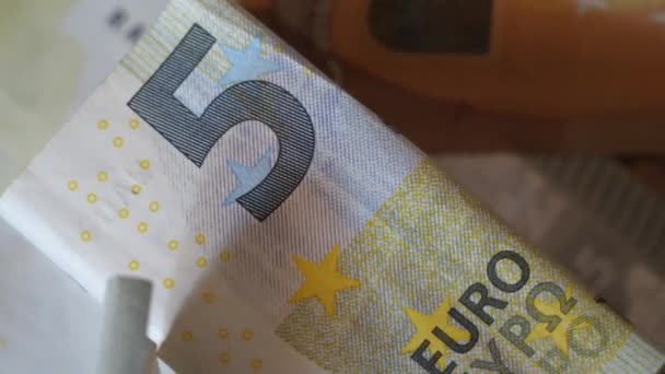 Paper Money European Union Euro Banknotes Close Macro Video — Wideo stockowe